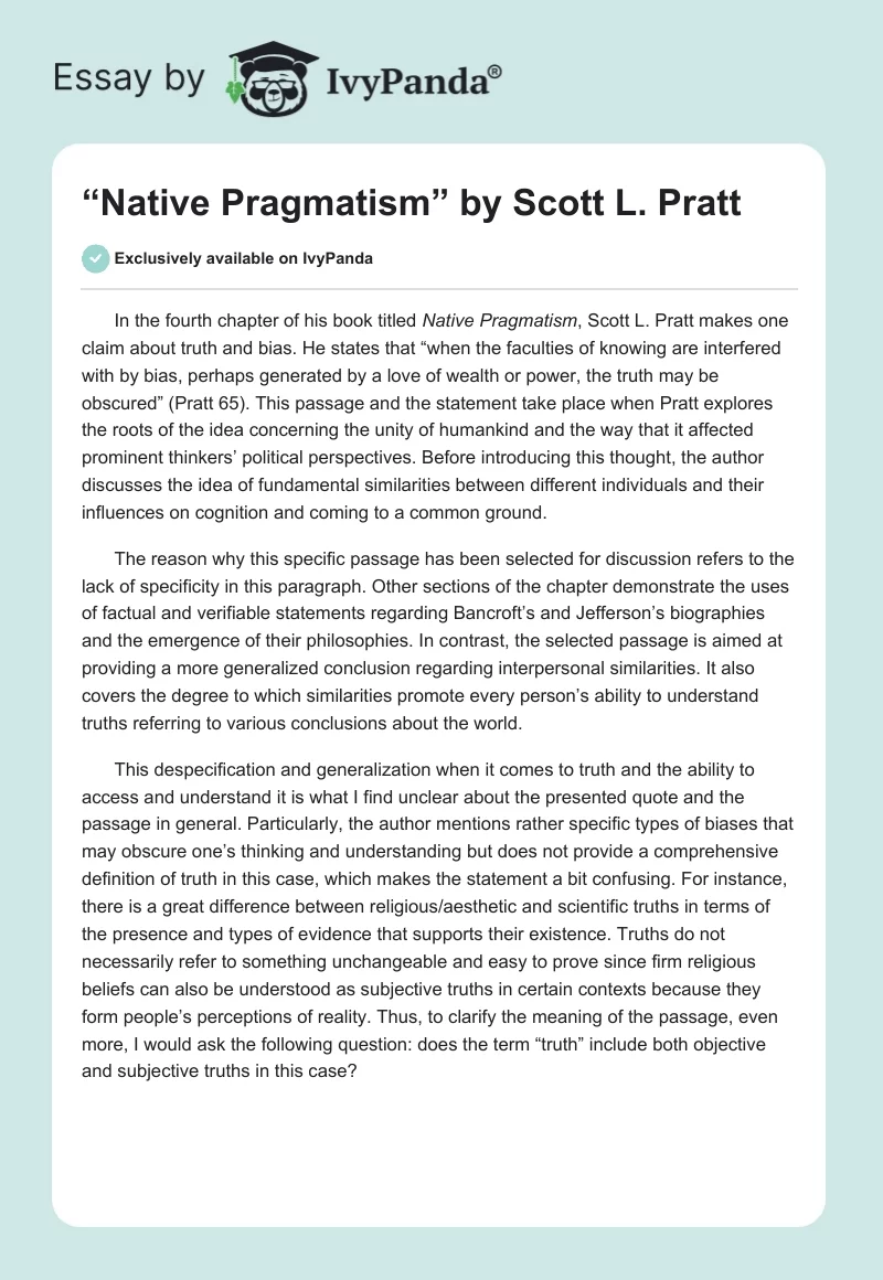 “Native Pragmatism” by Scott L. Pratt. Page 1