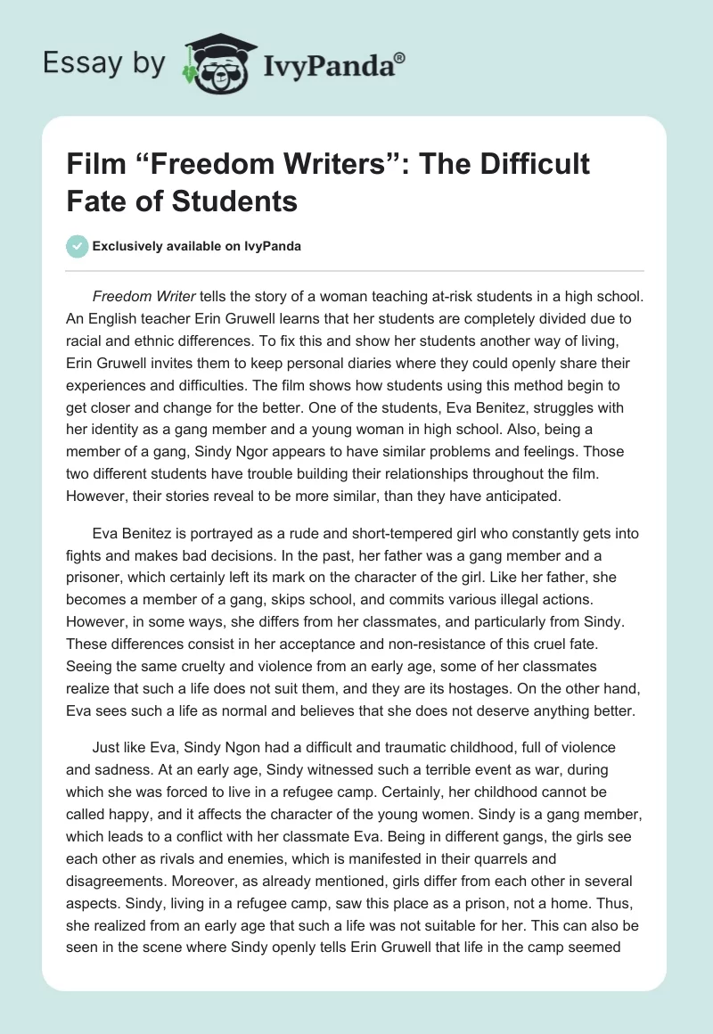Film “Freedom Writers”: The Difficult Fate of Students. Page 1