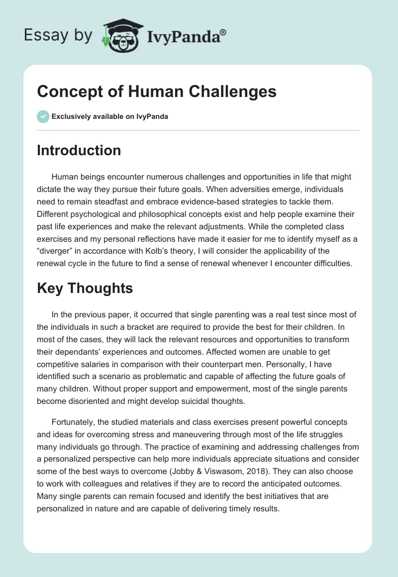 Concept of Human Challenges. Page 1