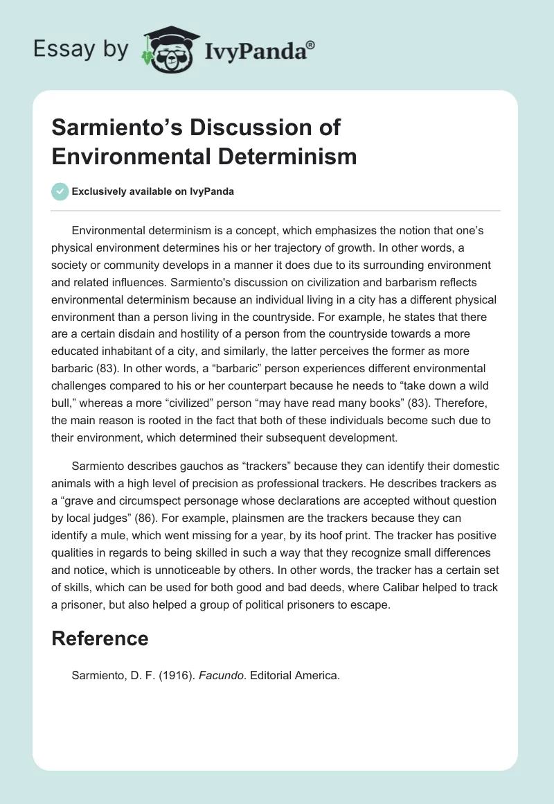 Sarmiento’s Discussion of Environmental Determinism. Page 1