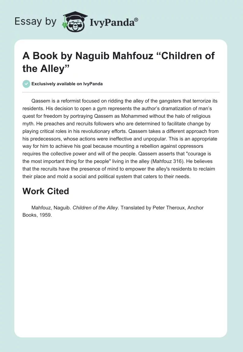 A Book by Naguib Mahfouz “Children of the Alley”. Page 1