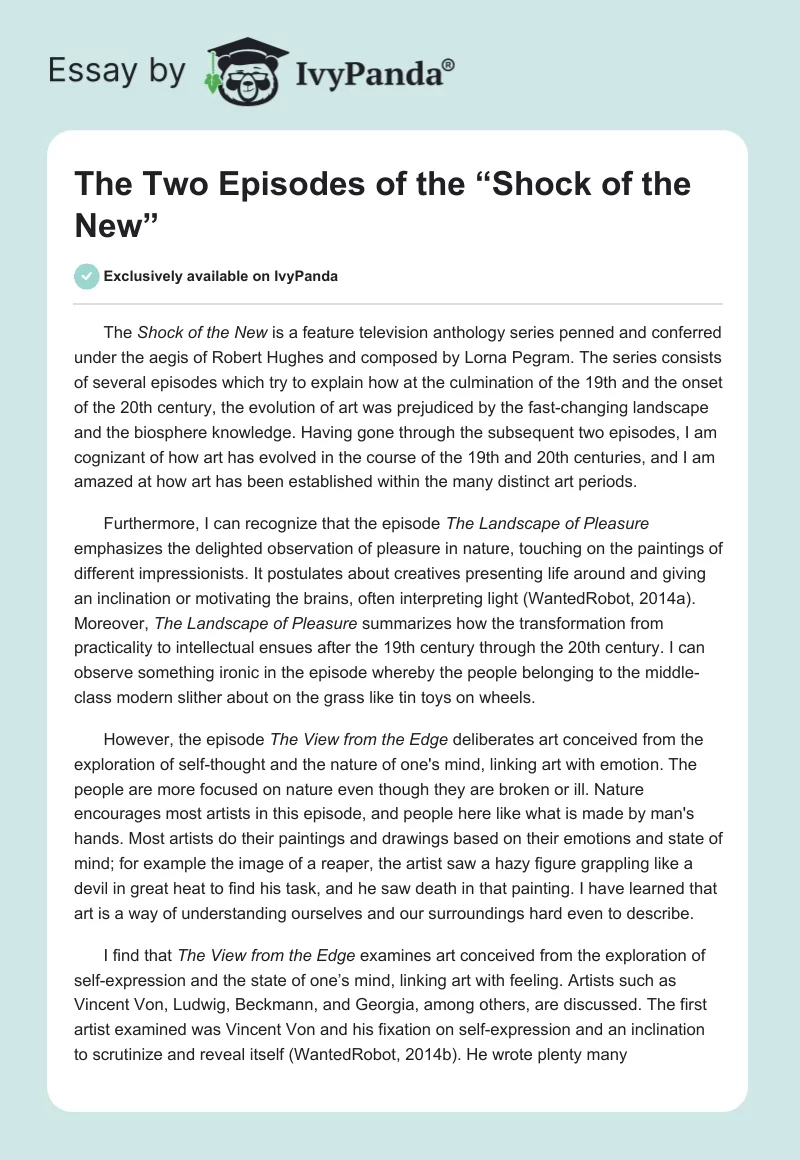The Two Episodes of the “Shock of the New”. Page 1