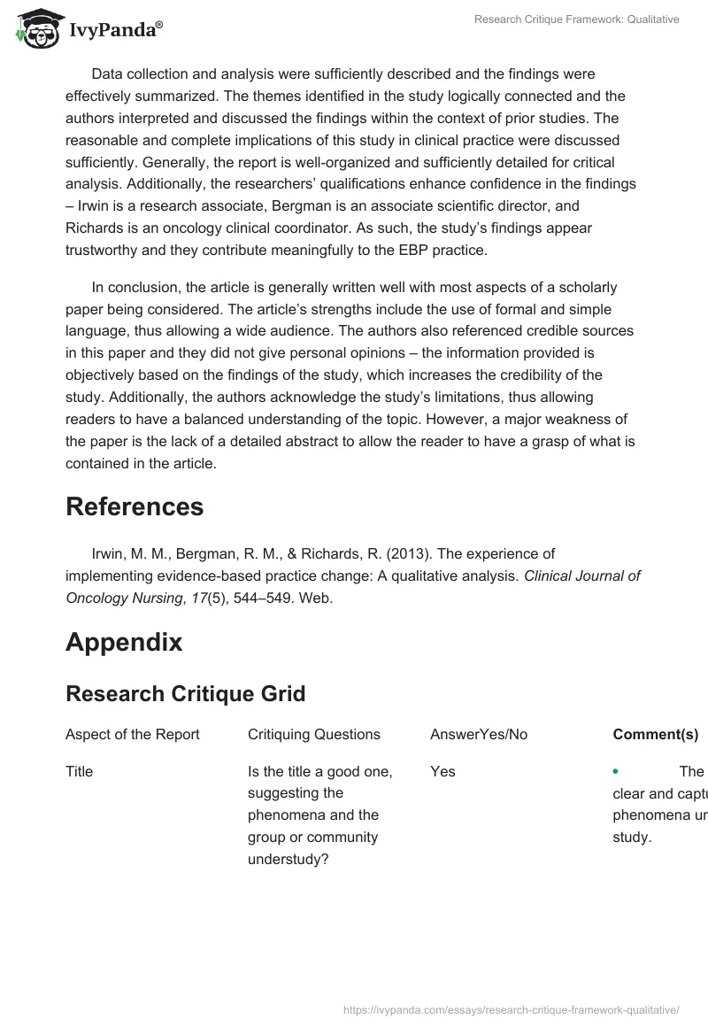 Research Critique Framework: Qualitative. Page 2