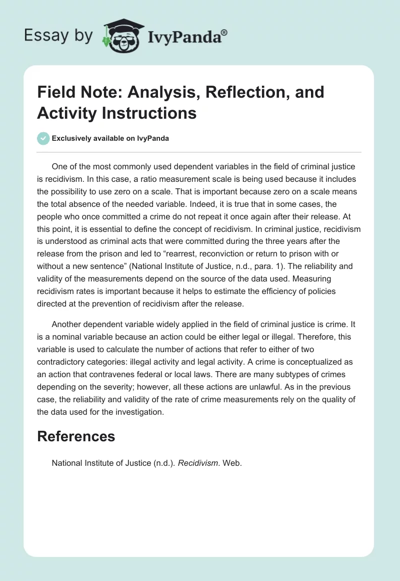 Field Note: Analysis, Reflection, and Activity Instructions. Page 1