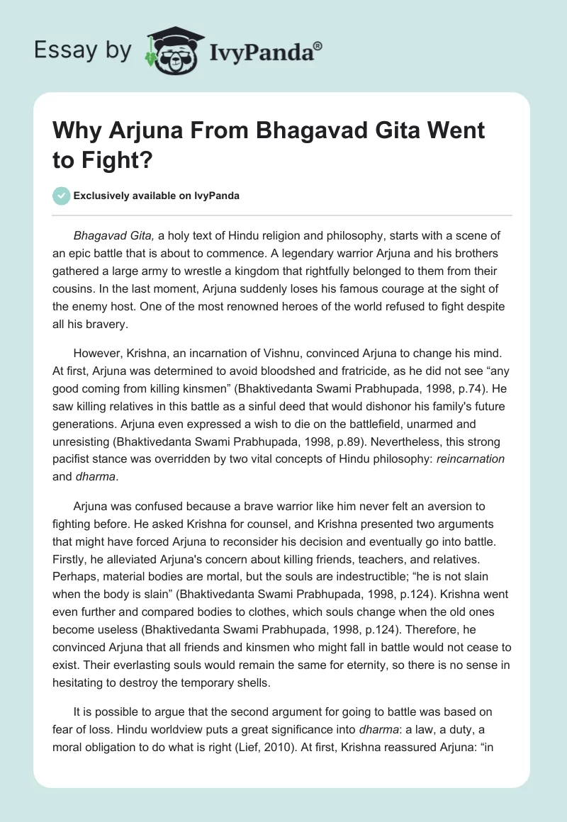 Why Arjuna From Bhagavad Gita Went to Fight?. Page 1