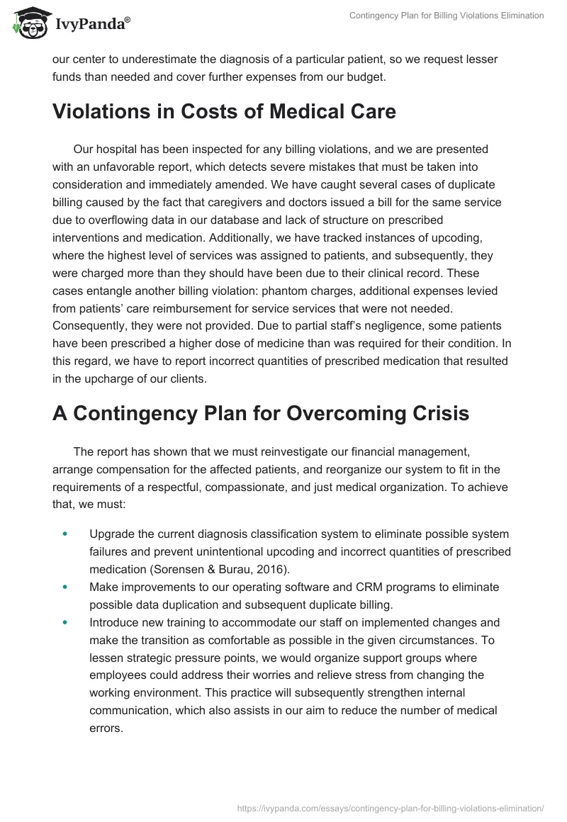 Contingency Plan for Billing Violations Elimination. Page 2