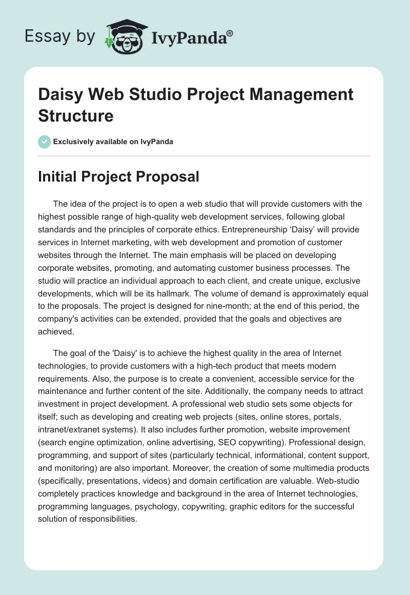 Daisy Web Studio Project Management Structure. Page 1
