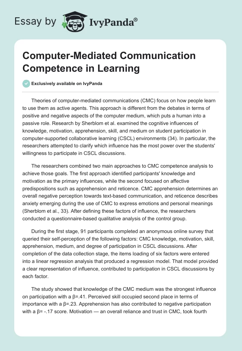 Computer-Mediated Communication Competence in Learning. Page 1