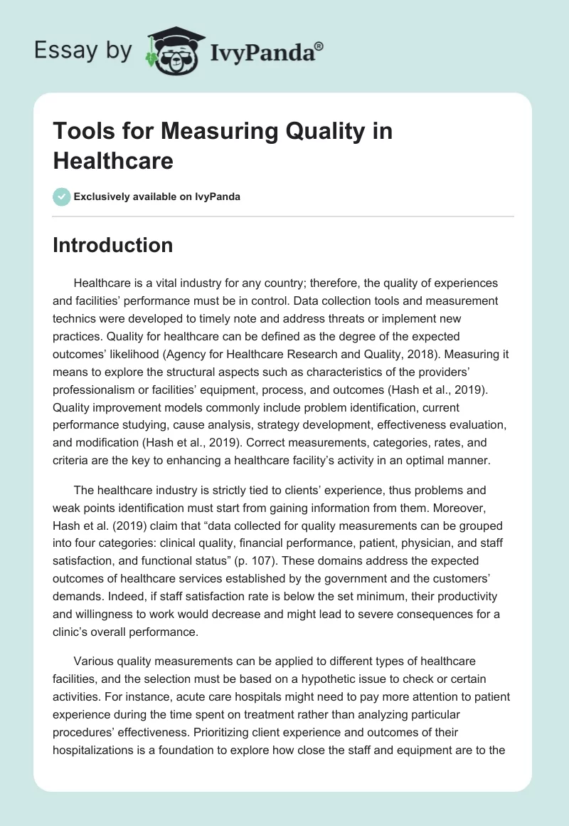 Tools for Measuring Quality in Healthcare. Page 1
