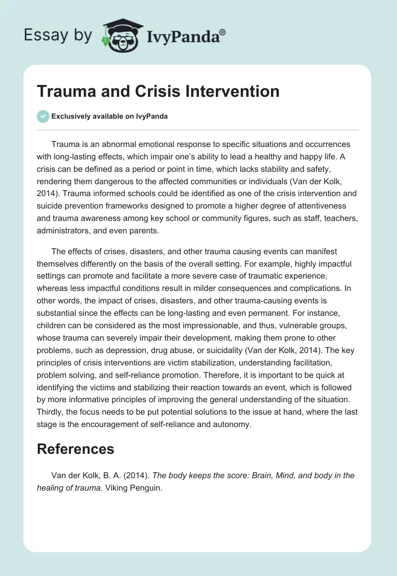 Trauma and Crisis Intervention. Page 1