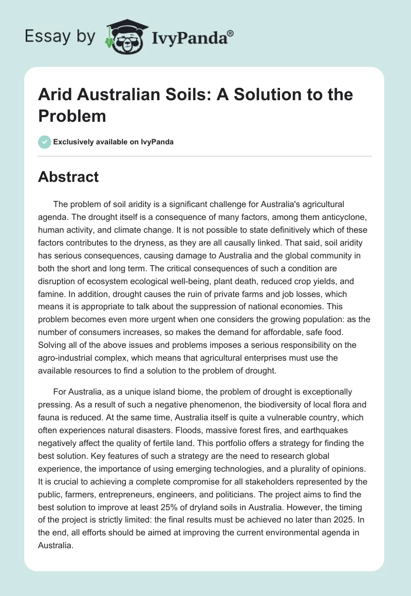 Arid Australian Soils: A Solution to the Problem. Page 1