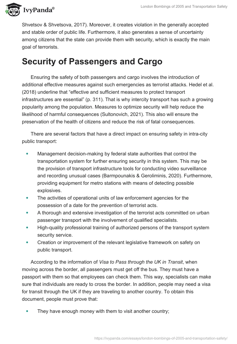 London Bombings of 2005 and Transportation Safety. Page 2