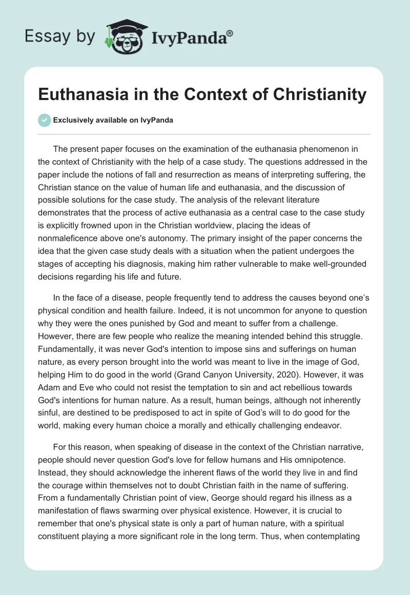 Euthanasia in the Context of Christianity. Page 1