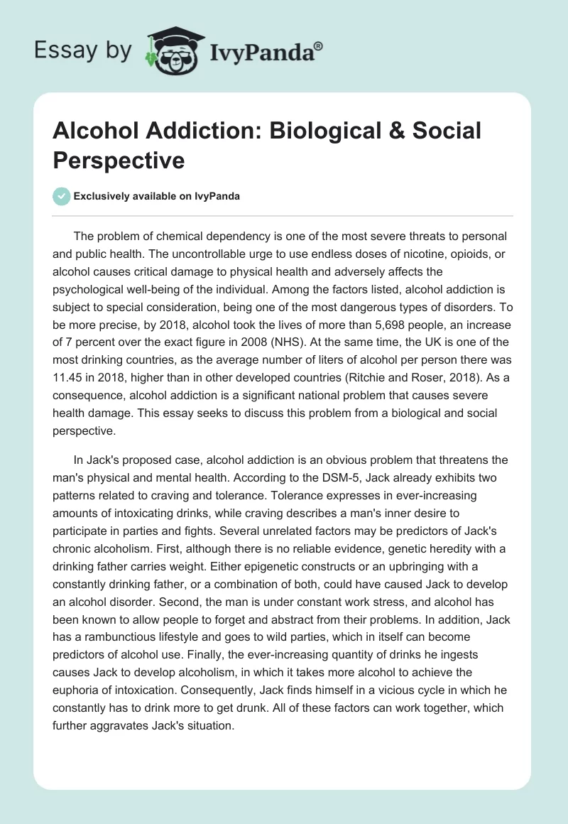 Alcohol Addiction: Biological & Social Perspective. Page 1