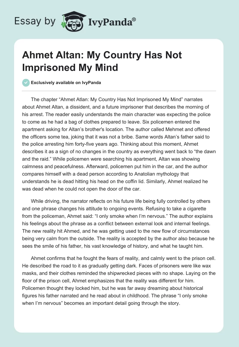 Ahmet Altan: My Country Has Not Imprisoned My Mind. Page 1
