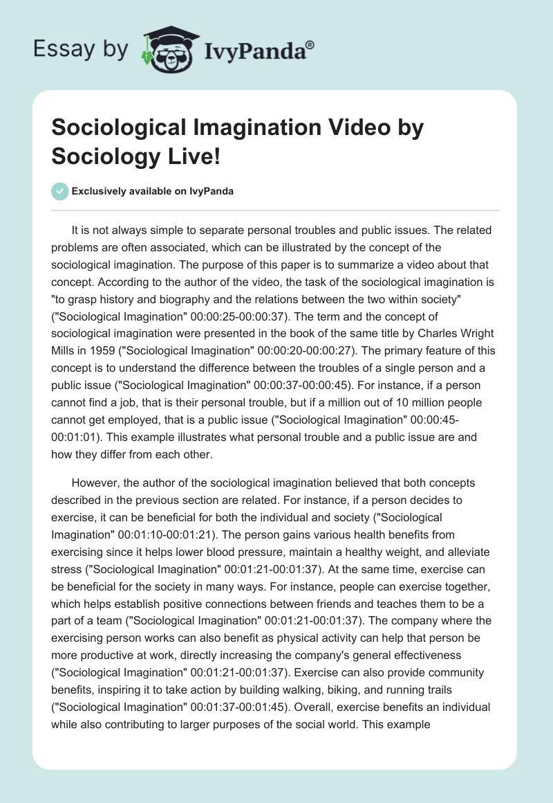 Sociological Imagination Video by Sociology Live!. Page 1