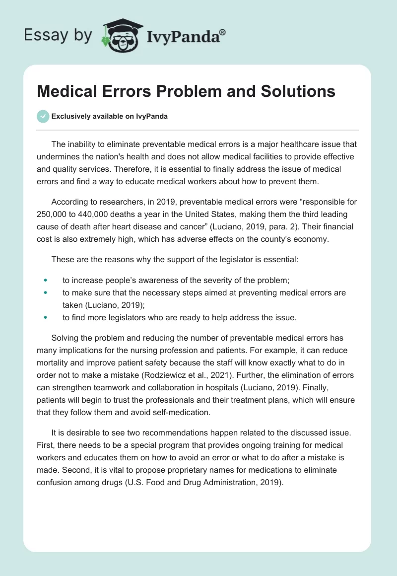Medical Errors Problem and Solutions. Page 1