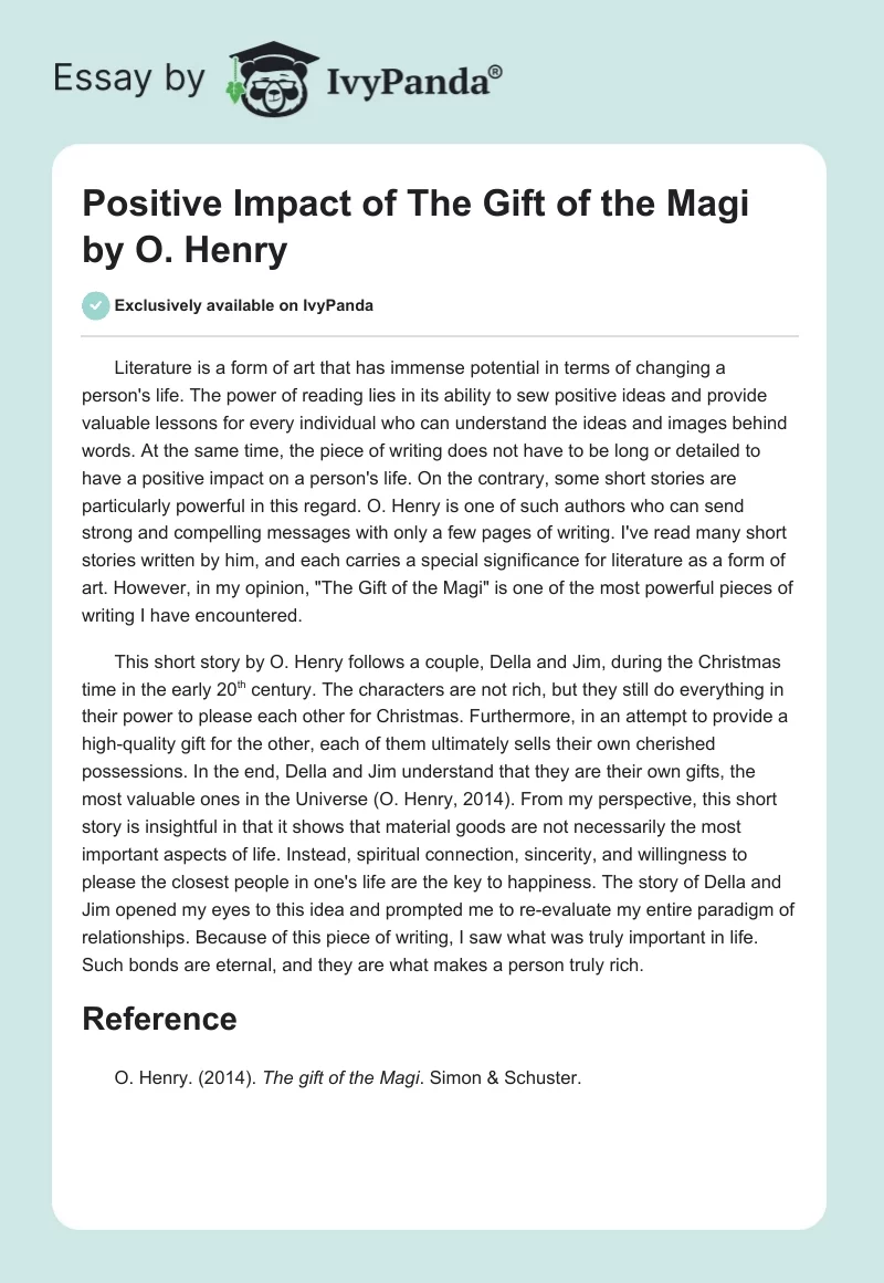 Positive Impact of "The Gift of the Magi" by O. Henry. Page 1