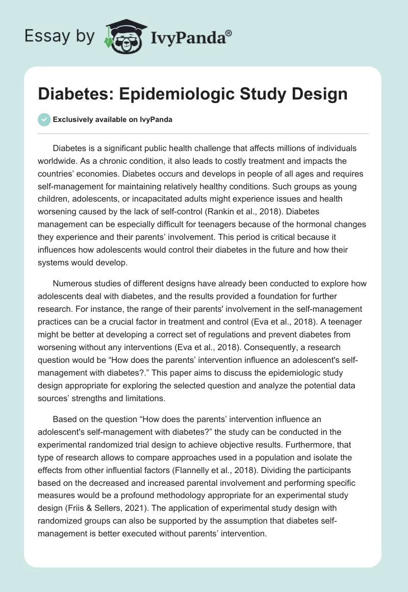 Diabetes: Epidemiologic Study Design. Page 1