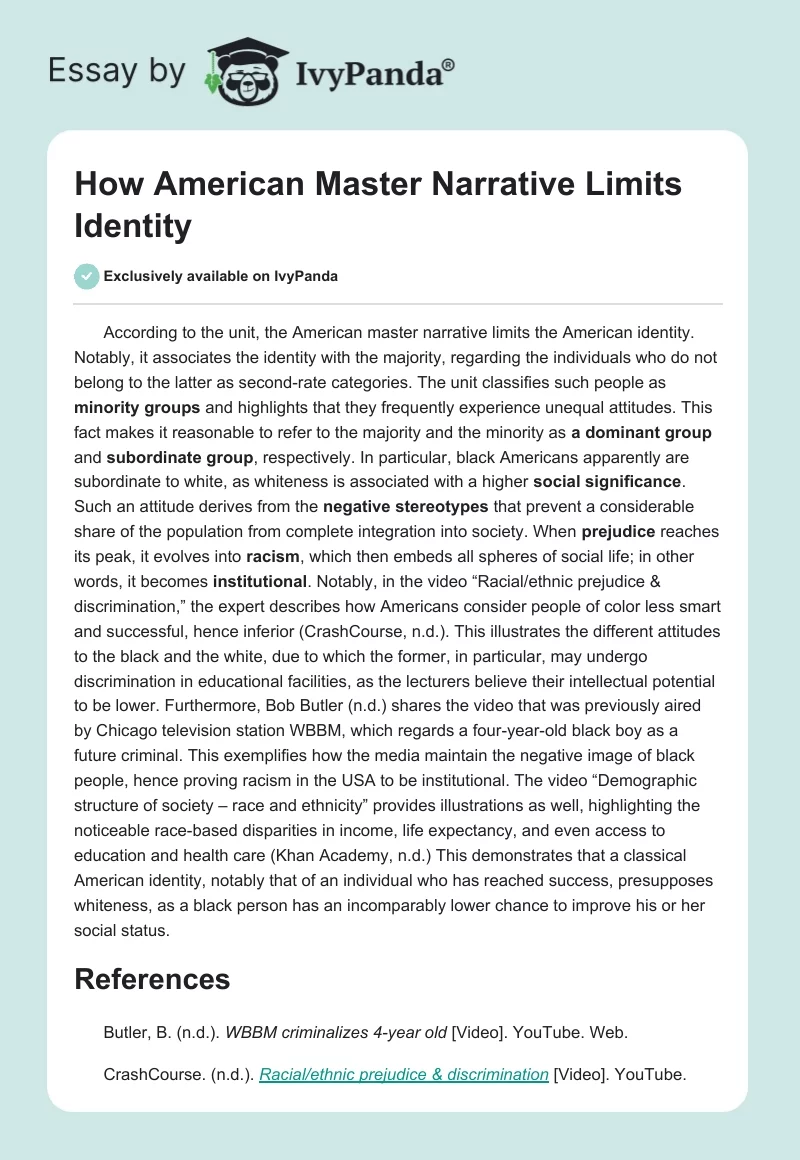 How American Master Narrative Limits Identity. Page 1