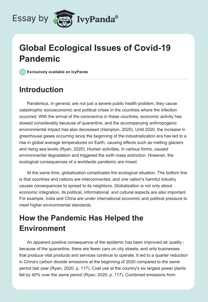 Global Ecological Issues of Covid-19 Pandemic. Page 1