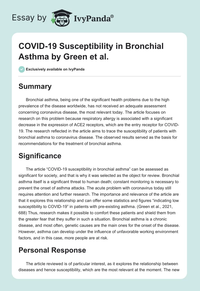 COVID-19 Susceptibility in Bronchial Asthma by Green et al.. Page 1