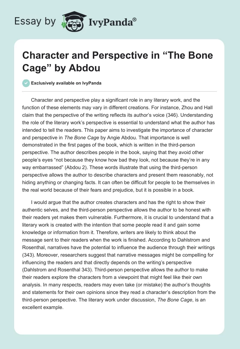 Character and Perspective in “The Bone Cage” by Abdou. Page 1