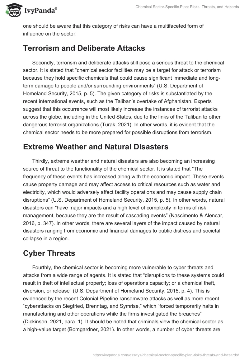 Chemical Sector-Specific Plan: Risks, Threats, and Hazards. Page 2