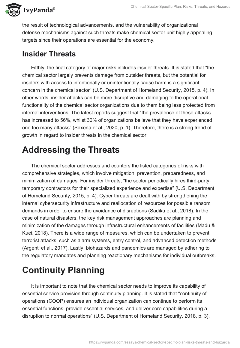 Chemical Sector-Specific Plan: Risks, Threats, and Hazards. Page 3