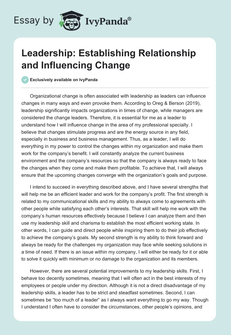 Leadership: Establishing Relationship and Influencing Change. Page 1