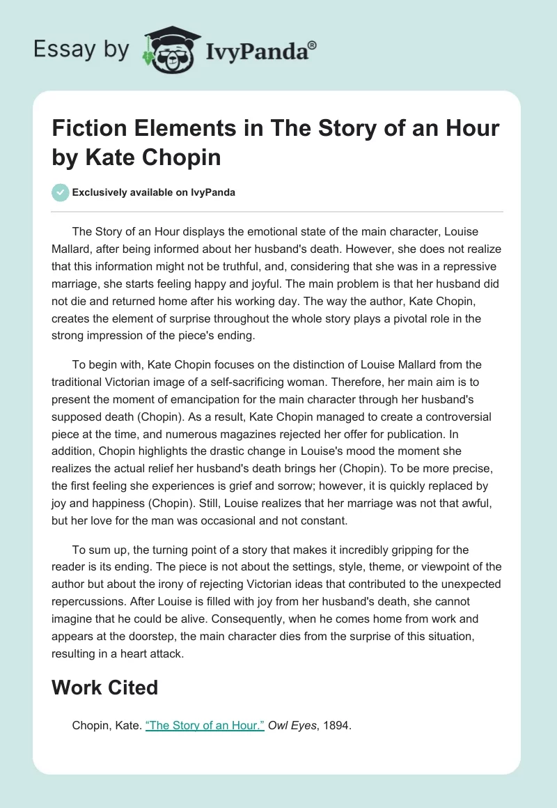 Fiction Elements in The Story of an Hour by Kate Chopin. Page 1