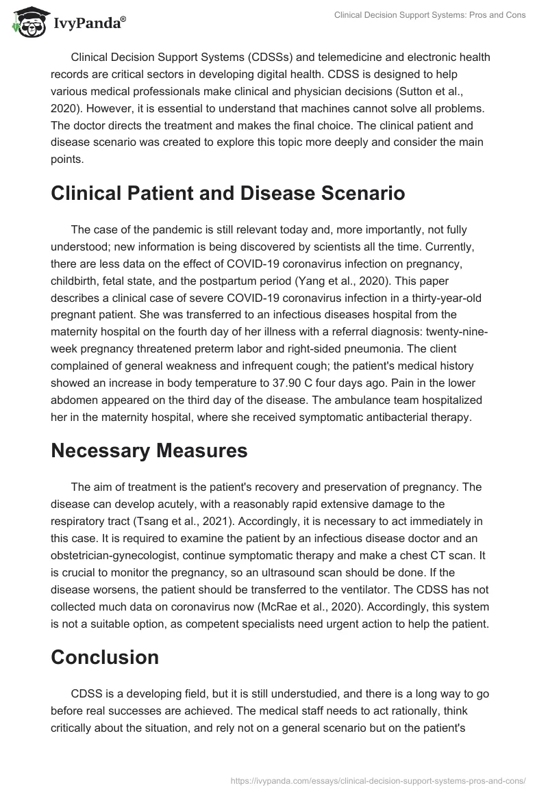 Clinical Decision Support Systems: Pros and Cons. Page 2