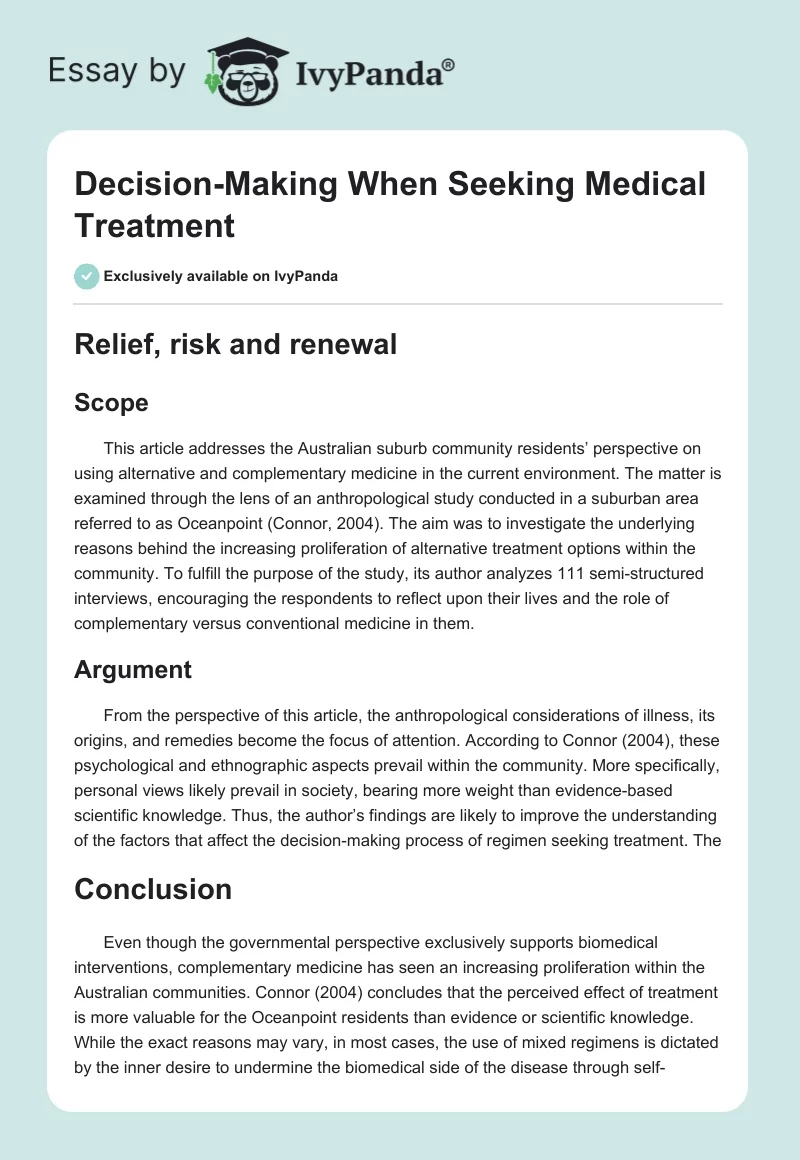 Decision-Making When Seeking Medical Treatment. Page 1