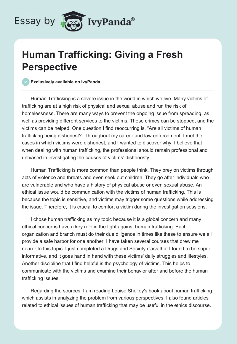 Human Trafficking: Giving a Fresh Perspective. Page 1