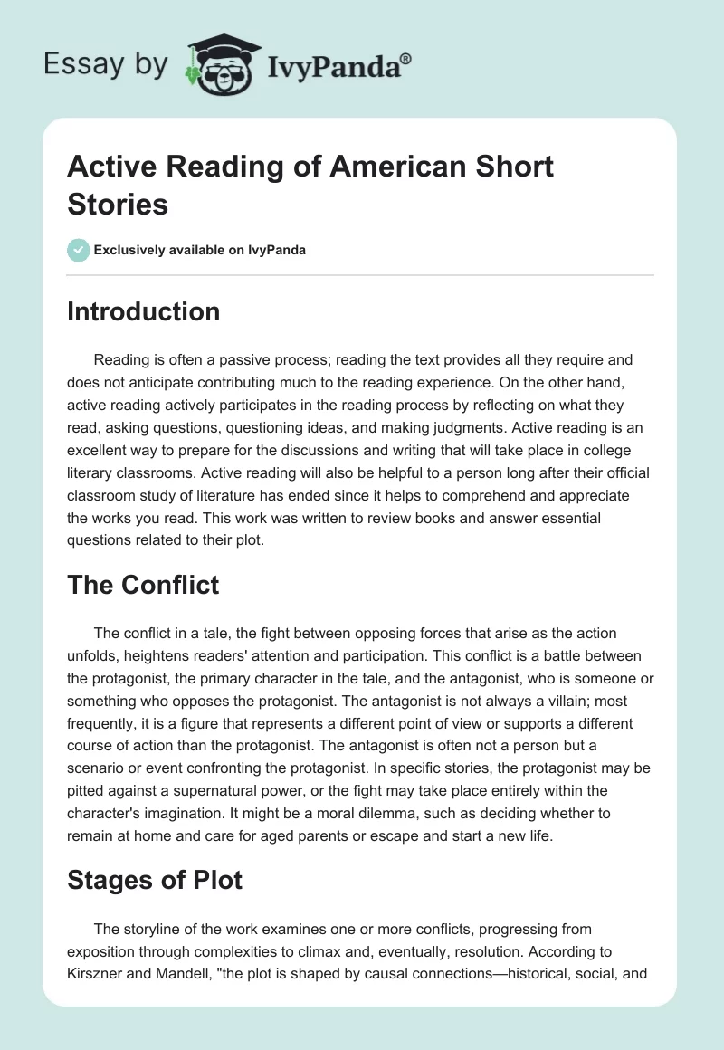 Active Reading of American Short Stories. Page 1