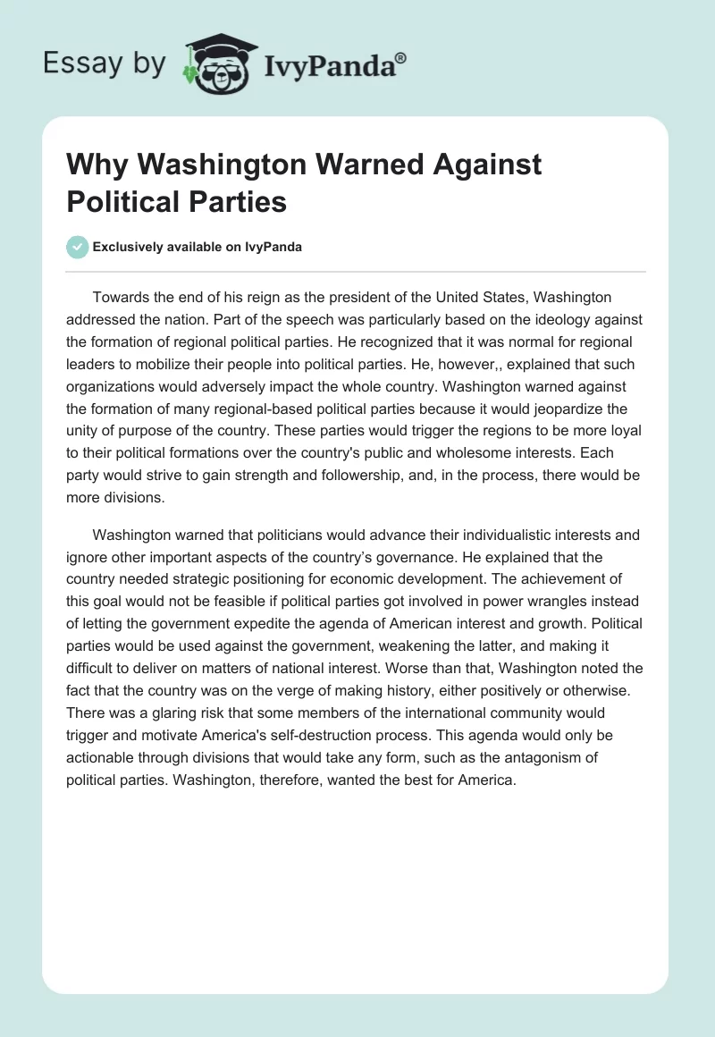 Why Washington Warned Against Political Parties. Page 1
