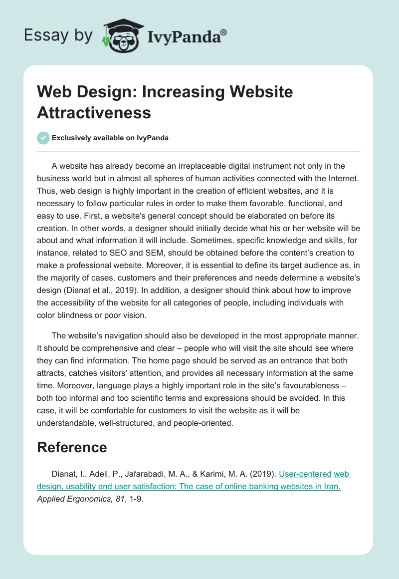 Web Design: Increasing Website Attractiveness. Page 1
