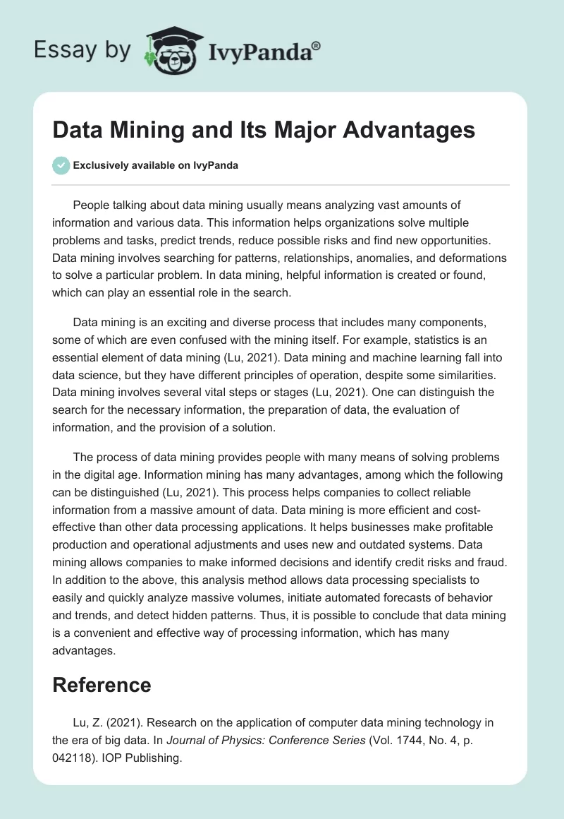 Data Mining and Its Major Advantages. Page 1