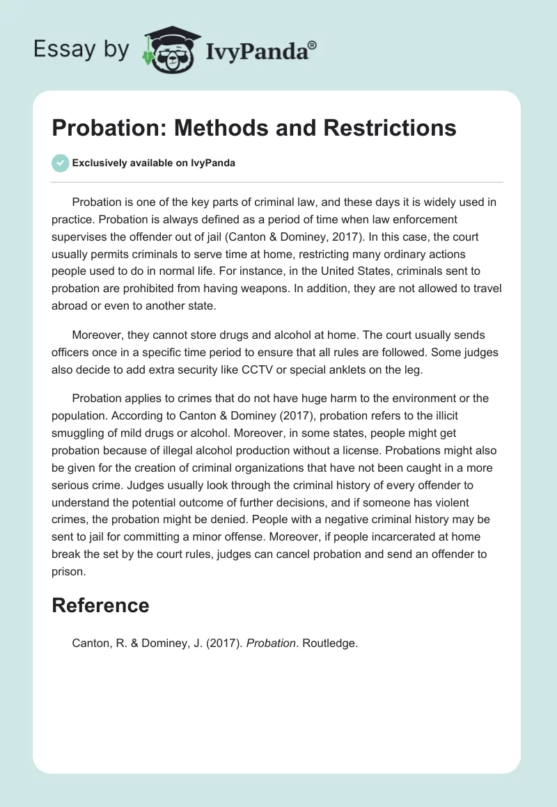 Probation: Methods and Restrictions. Page 1