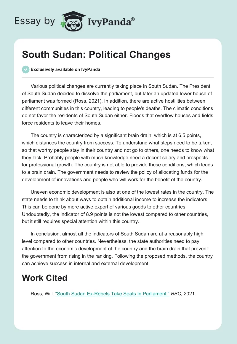 South Sudan: Political Changes. Page 1