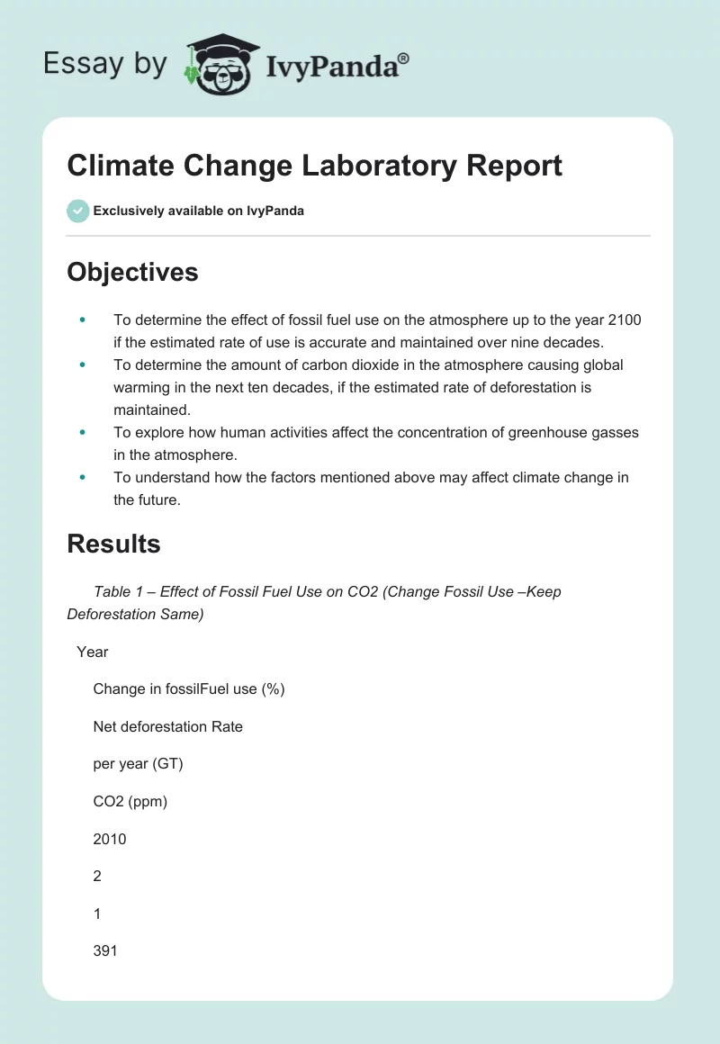 Climate Change Laboratory Report. Page 1