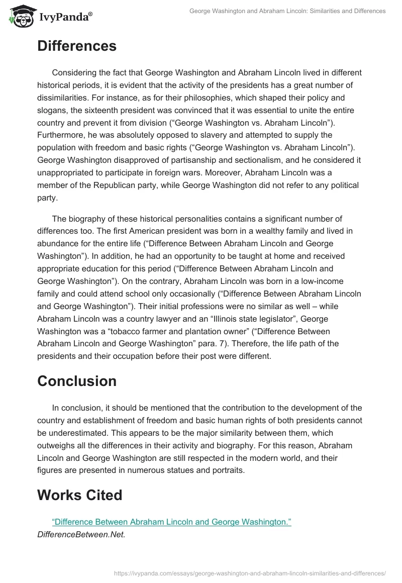 George Washington and Abraham Lincoln: Similarities and Differences. Page 2