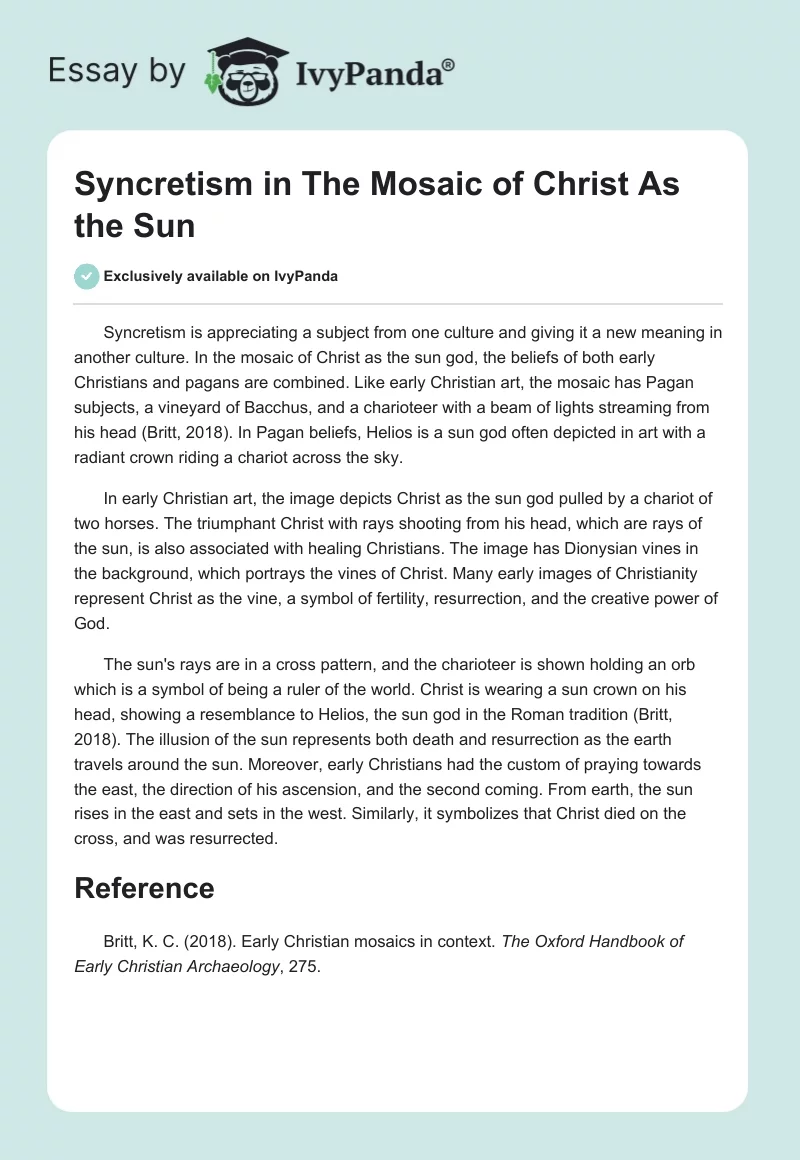 Syncretism in The Mosaic of Christ As the Sun. Page 1