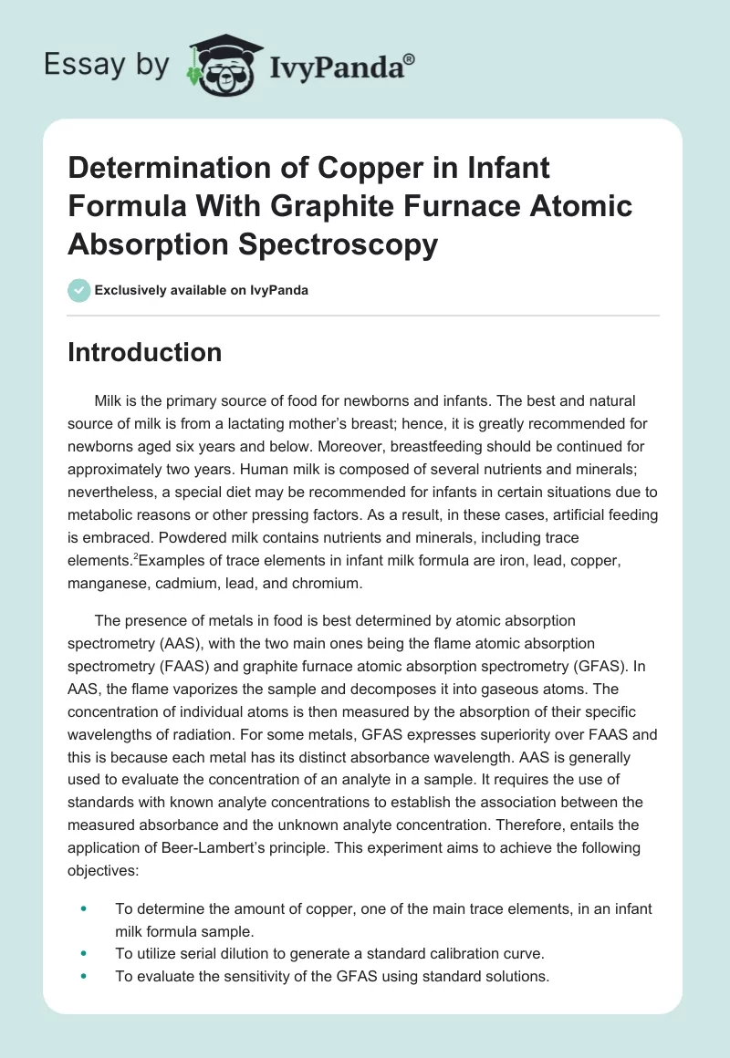 Determination of Copper in Infant Formula With Graphite Furnace Atomic Absorption Spectroscopy. Page 1