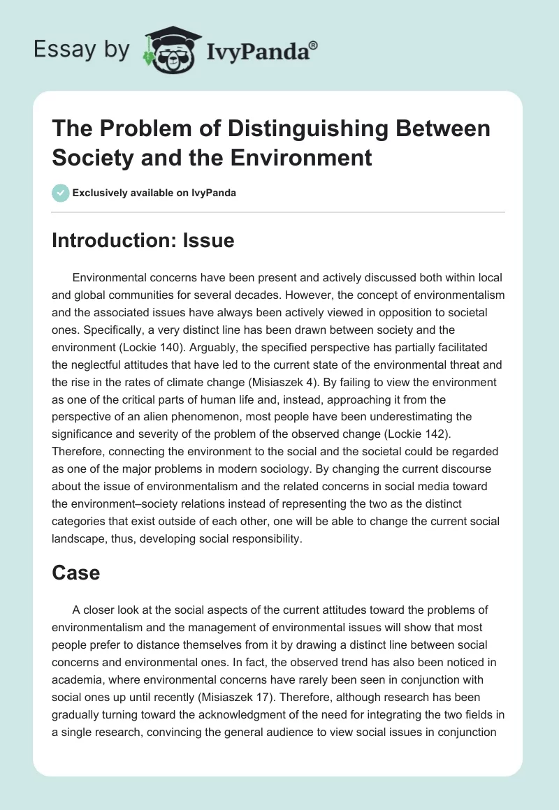 The Problem of Distinguishing Between Society and the Environment. Page 1