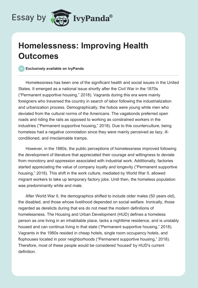 Homelessness: Improving Health Outcomes. Page 1