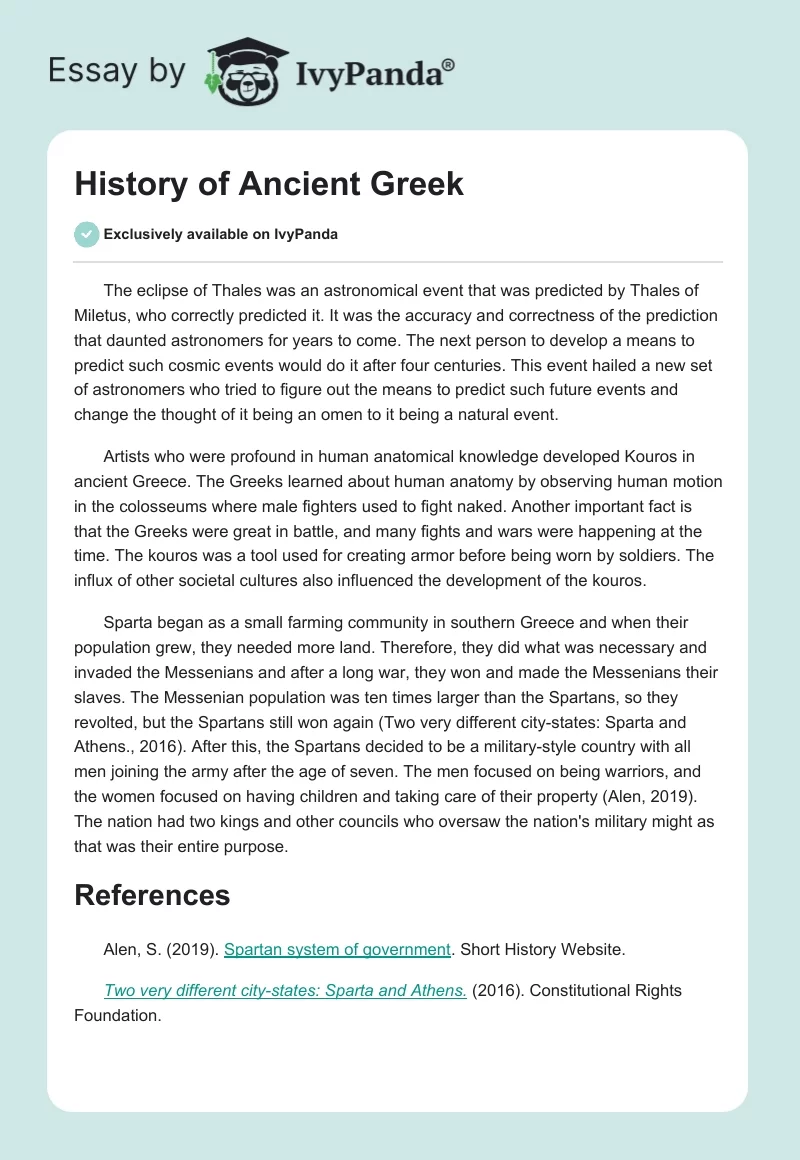 ancient greece essay questions