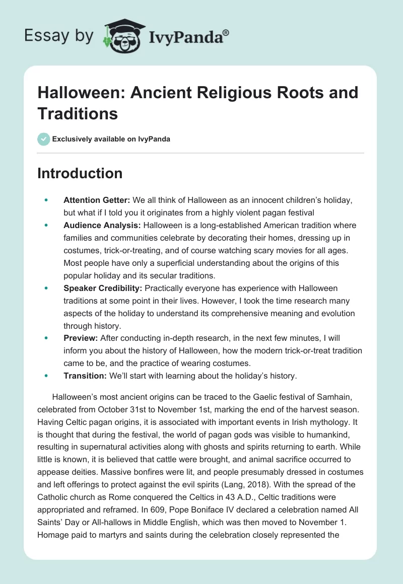 Halloween: Ancient Religious Roots and Traditions. Page 1
