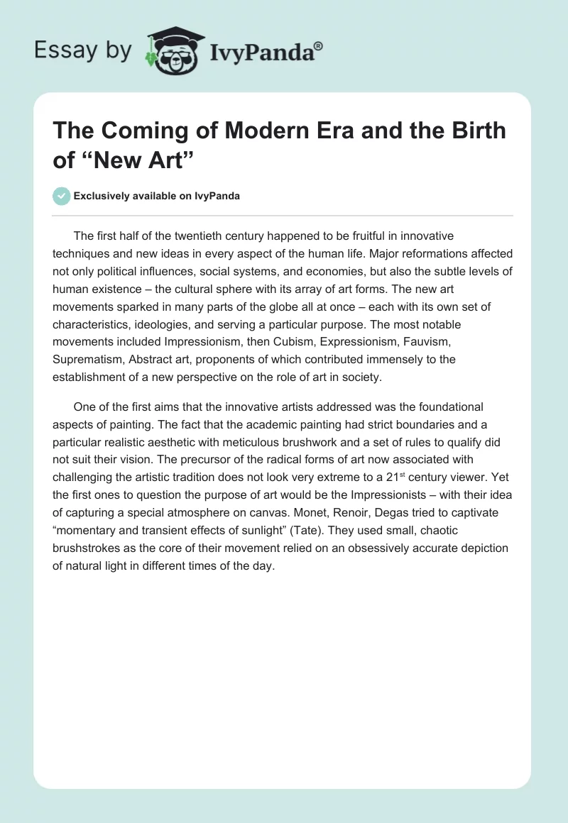 The Coming of Modern Era and the Birth of “New Art”. Page 1