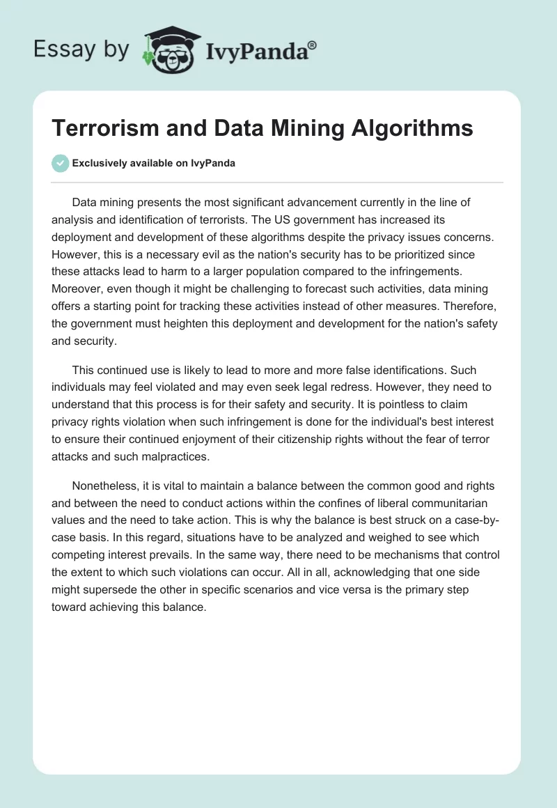 Terrorism and Data Mining Algorithms. Page 1